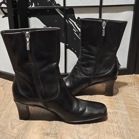 Cole Haan Zippered Black Heeled Boots Size 8 - Picture 3 of 9